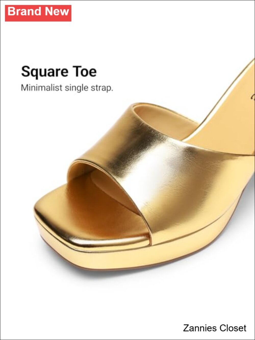 ✨ Platform Block Heel Mule Sandals Square Toe Slip On Faux Leather 3 inch Heel - Picture 5 of 6